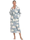 vislivin Fleece Bademantel Damen Lang Bademantel Flauschig Morgenmantel Schalkragen Saunamantel Women Robe Cloud L