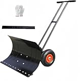 ONECHOI Schneeschaufel mit Rädern, 99 x 25,4 cm abgewinkeltes Stahlblatt, robuster Schneeschaufelschieber und Pflug mit höhenverstellbarem Griff für Auffahrt und effiziente Schneeräumung