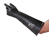 Ansell AlphaTec 87-104, Hochbelastbare Chemikalienschutzhandschuhe, 43cm Lange Stulpen, Strapazierfähige Schwarze Naturkautschuk- Latex Handschuhe für Industrie, Große Gummihandschuhe, 1 Paar, Gr. M