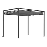 Outsunny Pergola ca. 3x2m Garten Pavillon Terrassendachung Metall Freistehender Gartenpavillon mit Verstellbares Dach, UV Schutz, Sonnenschutz für Terrasse und Garten, Grau