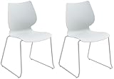 CLP Stapelstühle 2er Set Houma, platzsparender Stuhl, stapelbar, mit Rückenlehne, Sitzschale aus Kunststoff, stabiles Metallgestell, Farbe:weiß