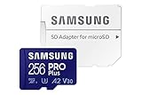 Samsung PRO Plus microSD Speicherkarte (MB-MD256KA/EU), 256 GB, UHS-I U3, Full HD & 4K UHD, 160 MB/s Lesen, 120 MB/s Schreiben, für Smartphone, Drohne oder Action-Cam, inkl. SD-Adapter