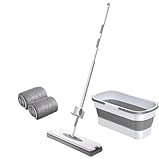 SLDAGe Wischmopp Set mit Eimer, Floor Mop mit Mopp Pads und Langem Griff, Großer Selbstreinigender Flachmopp für Faule,für Massivholzböden, Marmorböden, Fliesenböden, Wände, Fenster,C,38X150cm
