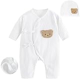 Baby Bodys Neugeborene Clothes, 100% Baumwolle Weich Langarm Babystrampler Neugeborene mit Hut für Jungen und Mädchen, Unisex Bequem Strampler Baby Kleidung Neugeborenen Jungen Mädchen 0-1 Monate