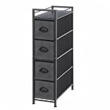 LIANTRAL Vertikale schlanke Kommode mit 4 Stoffschubladen, Stoffkommode, Aufbewahrungs-Turm, große Kapazität, Kommode für Schlafzimmer Wohnzimmer Badezimmer schmaler Raum, Schwarz und Dunkelgrau