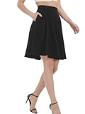 Soudittur Plisseerock Damen Basic Solid Midi-Rock Elegant Faltenrock Elastisch Hohe Taille Plisseerock Knielang Skater Rock mit Reißverschlusstasche (S, Schwarz-midi)
