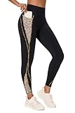 Flatik Sport Leggings Damen mit Taschen， Damen Blickdicht Leggings Damen，Jogginghose Damen Fitnesshose Laufende Leggings L