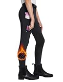 baleaf Kinder Reithose Mädchen Reitleggings Vollbesatz-Reithose Fleece-Pferde-Reithose Leggings Taschen Strumpfhose Schwarz M