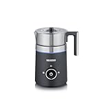 SEVERIN SPUMA 500 Induktions-Milchaufschäumer, Easy-Select-Drehregler, LED-Lichtring mit Statusanzeige, einfache Reinigung, Barista-Ausgusszotte, Edelstahl-gebürstet, schwarz, SM 3585