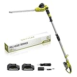 Teleskop Heckenschere mit 2×2.0Ah akkus,50cm Teleskop Heckenschere Elektrisch,Verstellbarer Teleskopstiel bis 2,7 Meter Höhe, Schnittleistung von 16 mm, 135° drehbarer Kopf für Sträucherschneiden