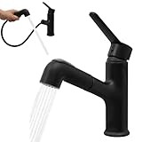 Wasserhahn Bad Ausziehbar,Hochdruck Ausziehbare Küchenarmatur,Einhebelmischer Mischbatterie Waschbecken,Armatur Badezimmer mit 2 Strahlarten,Auslaufhöhe 85mm (Schwarz)