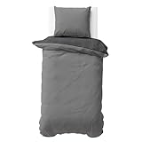 Visaggio Wende Bettwäsche Mikrofaser 155x220 cm Grau Anthrazit Bettbezug Garnitur Set Uni Einfarbig Deckenbezug Kissenbezug Schlafzimmer Set