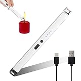 JIEYUCHU Lichtbogen Feuerzeug Elektrisch, Stabfeuerzeug USB Aufladbar mit LED Display, Winddicht und Flammenlos für Kerzen, Camping, Gasherd, Party (Silber)