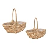 DIYEAH 2 Stück Teiliges Handgeflochtener Rattan blumenkörbe mit Henkel Vielseitig als Hochzeitsdekoration und Aufbewahrungskorb Geeignet für Party Garten und Romantische Anlässe