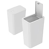 2 Stück Mülleimer Bad,9L Mülleimer Küche,Schmaler Mülleimer Mit Deckel Mülleimer Geruchsdicht Pop-Up Deckel PP Material für Bad,Küchen,Büro,Wohnzimmer,Schlafzimmer,WC Mülleimer(Mülleimer Weiß)