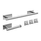 Ibergrif Toilettenpapierhalter Ohne Bohren 5-IN-1 Set, 3 Stück Handtuchhaken Selbstklebend, Bad Handtuchstange, Handtuchhalter, Edelstahl, Silber