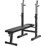 MOVIT® Hantelbank mit verstellbarer Langhantelablage und Dip-Station, faltbar, 2 Farben, optional mit 30kg o. 60kg Hantelset, Heim-Trainingsgerät Home-Gym Kraftstation