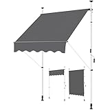 Yaheetech Klemmmarkise 150cm Breit Balkonmarkise mit Handkurbel Sonnenschutz ohne Bohren Sonnenmarkise höhenverstellbar Markise mit Gestell wasserdicht, Dunkelgrau