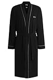 BOSS Herren Kimono Bademantel Morgenmantel aus Baumwoll-Jersey mit Logo und Paspeln Schwarz M