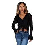 Forever 21 Damen Longtop mit Glockenärmeln und Rüschen, Schwarz, X-Klein