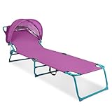Northroad Sonnenliege mit Dach, Gartenliege Klappbar, Tragbar Strandliege mit Verstellbarer Rückenlehne, bis zu 136 kg belastbar, für Pool, Terrasse, Strand, Lila