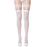 Quilax 1 Paar Halterlose Strümpfe Damen,Halterlose Strümpfe mit Spitze und Schleife,Strapsstrümpfe Damen,Nylonstrümpfe