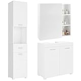 FOREHILL 3-teiliges Badmöbel Set, Inklusive Waschbeckenunterschrank, Spiegelschrank mit Tür, Badezimmer Hochschrank, weiß