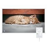 Hocosyme Infrarotheizung Bild 300W, 1-3 Min auf Betriebstemperatur bis 120 Grad - Geeignet für Schlafzimmer, Büro, Küche, Badezimmer - mit Touch-Thermostat - Katze