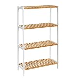 SONGMICS Badezimmerregal, Badregal, Küchenregal, Schuhregal, Standregal aus Bambus, 26 x 60 x 100 cm, ideal für Bad, Wohnzimmer, Flur, Küche, weiß-naturfarben BCB034N01