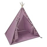 Tipi Zelt für Kinder, Waschbar Kinderzelt mit Matte, Lichterkette, 120x120x140 cm Kinder Spielzelt für Mädchen und Jungen, Lila