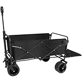 Healfith Bollerwagen Faltbar,200L Gartenwagen Handwagen mit 160kg Große Kapazität,All-Terrain-Räder mit Verstellbarem Griff für Shopping, Camping, Garten, Strand (Schwarz)