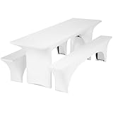 Gräfenstayn® Leopold Stretch - Biertischhussen-Set 3 tlg für Bierzeltgarnitur - 50cm oder 70cm Tischbreite - mit Öko-Tex Siegel Standard 100 : 'Geprüftes Vertrauen' 30561 (Weiß, 70x220cm)