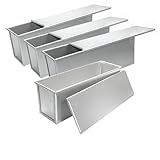 LECEHIVO Pullman-Kastenform mit Teigschabern, 33 x 10 cm, silberfarbene Backform, Antihaftbeschichtung, Pfanne mit Deckel, zum Backen, Brot, Toast, für den Ofen, 4 Stück