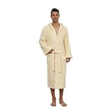 Lumaland Luxury Mikrofaser Bademantel mit Kapuze für Damen und Herren verschiedene Größen und Farben Creme L