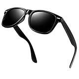 KANASTAL Polarisiert Sonnenbrille Herren und Damen Retro Klassische Rechteckig Sonnenbrille UV400 Schutz für Fahren Wandern Golf Fischen, Glänzend Schwarz Rahmen Schwarz Gläser