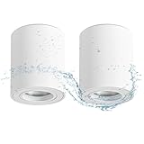 Gleonlux Deckenspot Aufbauspot IP44 Weiß, GU10 Aufputz Spots Flach, Aufbaustrahler Deckenleuchte 230V mit GU10 Fassung, Deckenlampe aus Aluminium Downlight Runde für Badezimmer, Dusche, 2 Stück