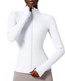 Locachy Damen Slim Fit Full Zip Athletic Running Sport Workout Jacke mit Taschen, Stil 02, Weiß, XS