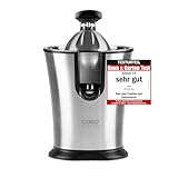 Caso Juicer CP 330 Pro, Testurteil: Sehr Gut, elektrische Zitruspresse mit Universal-Edelstahlkegel, 160 Watt, BPA-Frei, Einzelteile spülmaschinengeeignet, Edelstahl, Schwarz