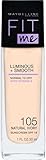Maybelline New York Fit Me! Liquid Make-Up Nr. 105 Natural Ivory, flüssiges Make-Up, Foundation, die sich dem Hautton anpasst, natürliches Finish, leichter Glow