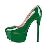 Eldof Damen High Heel Plateau-Pumps Runde Zehe Sky High Stilettoes 15,2 cm Party Kleid Plattform, Lackgrün, 39 EU