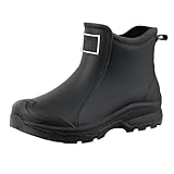 Regenschuhe Unisex-Erwachsene Gummistiefel Wasserdicht Mit Blockabsatz Rutschfeste Stiefel Gartenschuhe Anti-Rutsch Knöchel Gummi Stiefel Stiefeletten Mit Komfort Einlegesohle Mode Außenbereich