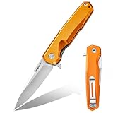 TONIFE Vision Outdoor Klappmesser mit 8Cr14MoV Klinge und Aluminiumgriff - Survival Messer mit Taschenclip - Bushcraft Messer (Orange - Satin)