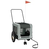 vidaXL Fahrradanhänger Hunde, Hundeanhänger mit Reflektoren Flagge, Hundetransporter Maximale Belastbarkeit 30 kg, Haustier Transportwagen, Grau Schwarz Oxford-Gewebe Eisen