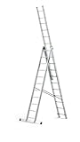 DRABEST Leiter PRO Serie Aluleiter 3-teilig Mehrzweckleiter 3x11 Stufen Leiter Multifunktionsleiter Kombileiter bis 150 kg Beslastbar - Arbeitshöhe 6,31 m - inkl. Eimerhaken