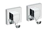 WENKO Vacuum-Loc® Wandhaken Quadro, 2er Set, Handtuchhaken für Badezimmer und Küche, Vakuum-Befestigung – ohne Bohren, Handtuchhalter aus Kunststoff, Maße je Haken: 6 x 7 x 5 cm