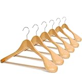 ManGotree hölzerne Anzugbügel, breite Schulter Kleiderbügel mit Rutschfester Aufhängestange, Glatte Massivholzbügel, strapazierfähige Kleiderbügel für Kleider, Jacken, Hosen, Mäntel, 6er Pack (Natur)