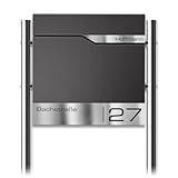 Metzler Standbriefkasten in Eisenglimmer - Pulverbeschichtet & mit Zeitungsfach - Inkl. Edelstahl Standfuß & Namensschild - Personalisierbar - Hochwertiger Postkasten mit Zeitungsrolle Freistehend