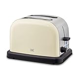 KHG Edelstahl Toaster mit Brötchenaufsatz, 2 Scheiben, 6 Bräunungsstufen mit Bräunungskontrolle, Krümelfach, 1000W Leistung, Außengehäuse - Creme, Retro, Vintage, American Diner Style