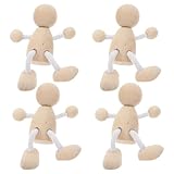 Holzfiguren, 4 Stück Biegepuppen aus Naturholz Holzfiguren zum Bemalen für Kinder DIY-Set für Tischdekoration & Bastelprojekte