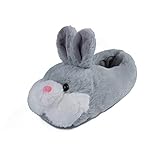 OSVINO Hausschuhe Damen Hase Pantoffeln Tiere Plüsch Kuschelig süß TDR Sohle für Schlafzimmer Winnter, Grau 38/40